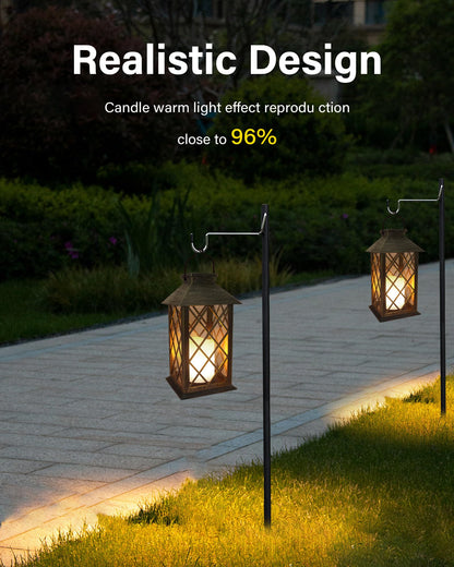 SHYMERY Solar Lantern,Outdoor Garden Hanging Lanterns,2 Pack 14 Inch Lasts 3X Longer 10 lumens Waterproof LED Flickering Flameless Candle Mission Lights for Table,Outdoor,Party Decorative
