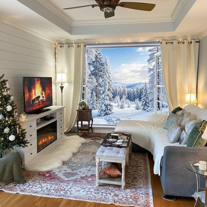Lifeella Winter Snow Window Tapestry, Forest Outdoor Landscape Christmas Wall Backdrop, Snowy Mountain Mural for Living Room Bedroom Decor, White 36x48 inches