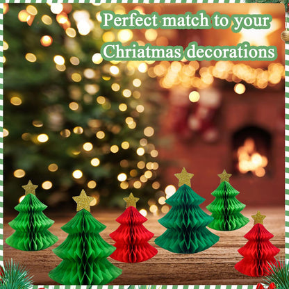 6Pcs Honeycomb Paper Christmas Tree, Table Decorations Christmas Honeycomb Ornaments Tabletop Mini Xmas Trees for Party Supplies Home Decor(Red and Green)