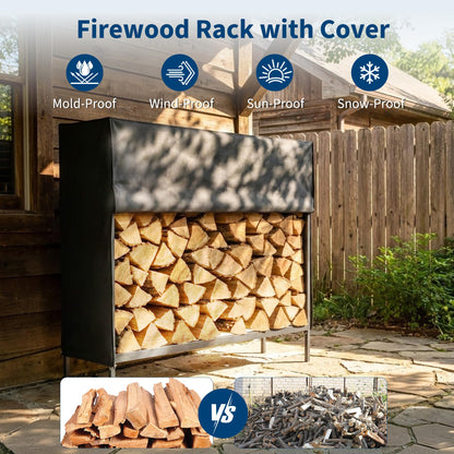 DUMOS 4FT Heavy Duty Firewood Storage Rack, Firewood Storage Log Rack with Cover and Zipper, Indoor Outdoor Wood Racks for Fire Wood Holder