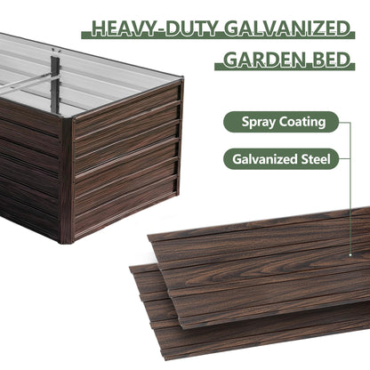 RocVanc Galvanized Raised Garden Beds 6x3x2FT Outdoor Planter Boxes with Safety Edging and Gloves Metal Garden Bed Kit for Vegetables Flower and Fruits (Brown Wood Grain
