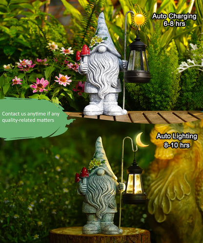 Acgarten Garden Gnome with Solar Lantern: Outdoor Statue Decorations for Home Yard Lawn Balcony Patio Porch - Mothers Day Gifts for Mom Women Grandma