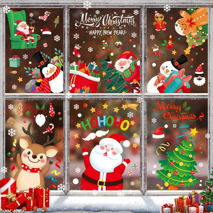 Christmas Window Clings, Christmas Window Decorations Santa Snowman Reindeer Xmas Snowflake Merry Christmas Window Clings, Double-Side Window Stickers for Party Xmas Decorations Home School (9 Sheets)