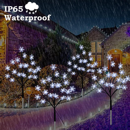 4-Pack 80LEDs Solar Christmas Snowflake Stake Lights, 8 Modes Solar Snowflake Christmas Decorations Outdoor Lights, Waterproof Outdoor Xmas Decorations for Garden Yard Pathway Walkway