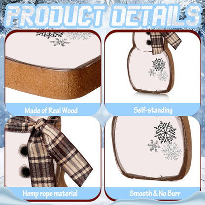 Suzile 3 Pcs Winter Table Decorations Wooden Centerpiece Block Signs Tiered Tray Desktop Figurine for Indoor Fireplace Mantel Home Decor Holiday Xmas(Brown,Snowman)