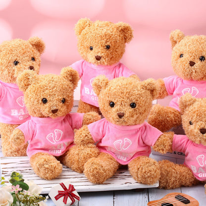 Silipull 6 Pcs Baby Shower Bear Bulk 12 Inch Stuffed Animal Bear Cute T Shirt Plush Toy Gift Fluffy Decorations for Shower Birthday Gender Reveal Party Favors(Baby Girl)