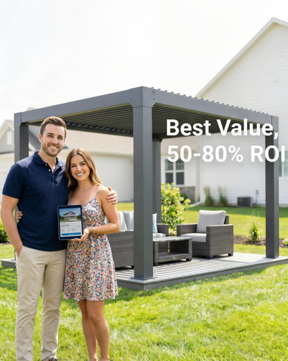 10x10FT Louvered Pergola, Modern Style Outdoor Pergola with Adjustable Louvered Roof, Reinforced Aluminum Frame, Integrated Drainage System, Hardtop Gazebo for Patio, Deck, Gray
