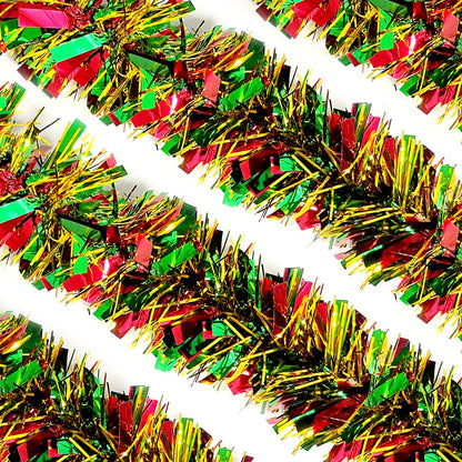 Christmas Tinsel Garland - 33 Ft Shiny Metallic Tree Winter Xmas Garland Glitter Tinsel Hanging Twist Hanging Decorations for Christmas Party Holiday Supplies （Gold Red Green）