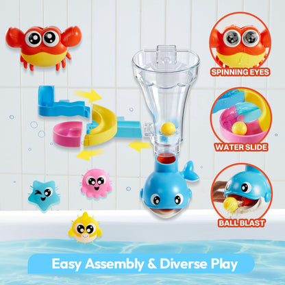 lalalark Bath Toys for Kids, 7-in-1 Shower Bathtub Toy with Crab, Whale, Rotating Fish & Slide Track, Interactive Water Play Set with Pour & Spray Fun for Toddlers, Boys Girls Birthday Gifts 3-5