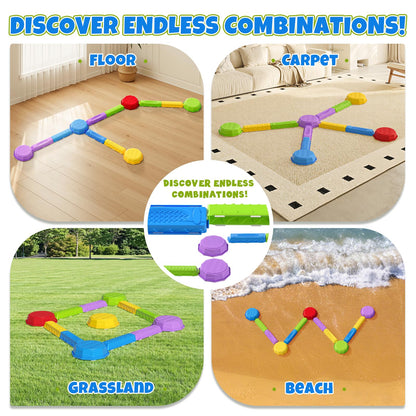 Wee Wonders Balance Beam Stepping Stones for Kids, Non-Slip Sensory Obstacle Course Toys for Toddlers, Stackable Balance Stones with Game Spinner & 30 Card, Indoor Outdoor Gifts for Boys Girls 3-5