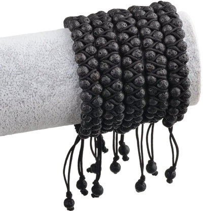 MASSIVE BEADS Natural Chakra Healing Power Crystals Macrame Bracelet Yoga Double Layer Stone Beads Gemstone Meditation Relax Anxiety Bangle for Unisex Women Men (Black Lava, 6mm)