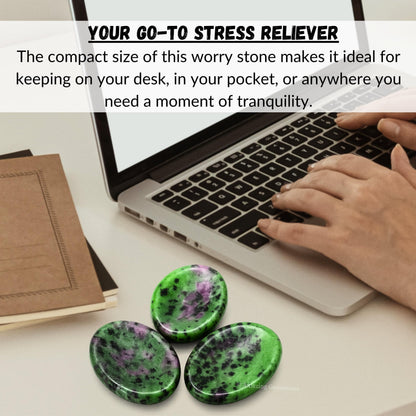Amazing Gemstone Ruby Zoisite Worry Stone Crystals and Healing Stones - Worry Stones for Stress Relief Gifts - Piedra Crystal Fidget for Meditation, Relaxation - Unique Stocking Stuffers