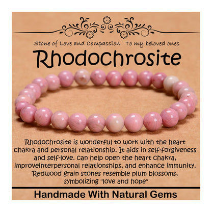 CHCCOYE 6mm Natural Healing Gemstone Bracelet Handmade Yoga Stretch Elastic Bracelet Stress Relief Crystal Jewelry for Men and Women (6mm, Rhodochrosite)