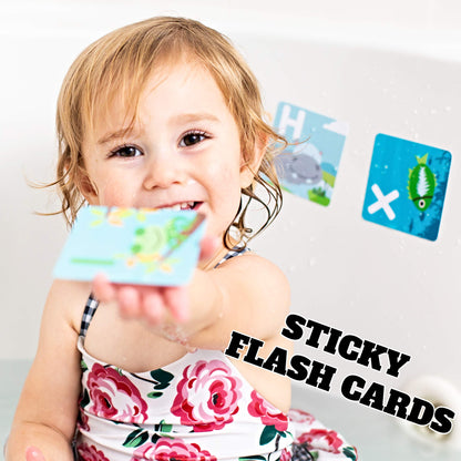 SplashEZ Bath Toys Flash Cards for Toddlers, 26 Alphabet Letters & Animal Words, Baby Bath Books, Waterproof - ABC for Preschool & Kindergarten, ABCs Toddler Toys - Letter Picture Recognition