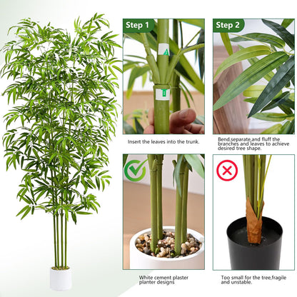 Artificial Bamboo Tree 6FT Tall Fake Plants Faux Silk Plant, Faux Bamboo Plant for Home Office Indoor Outdoor Decor Artificial Trees with Tall Planter