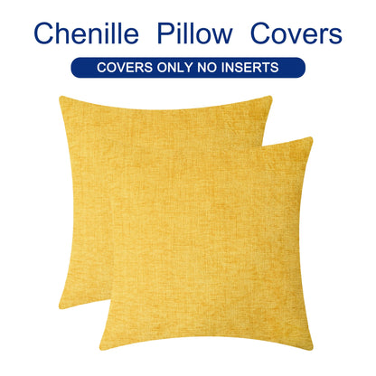 CaliTime Throw Pillow Covers Decorative 20 X 20 Inches Pack of 2 Cozy Chenille Cushion Cases for Couch Sofa Bed Living Room Home Mustard Yellow