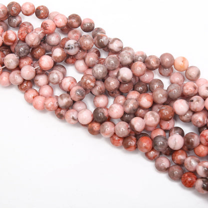 70PCS Natural 8MM Healing Gemstone, Pink Zebra Jasper Energy Stone Round Loose Beads, Semi-Precious Crystal Beads with Free Elastic String for Jewelry Making DIY