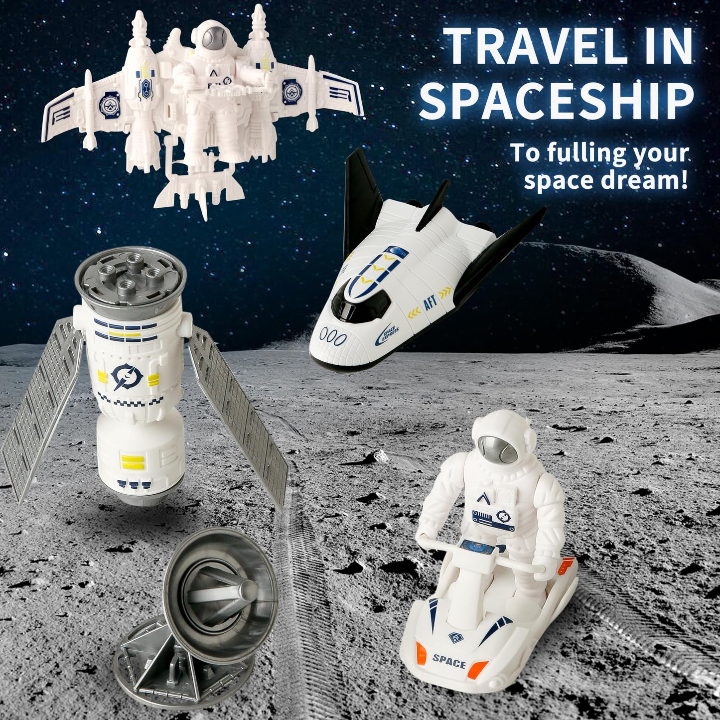 Wbzle Rocket Ship Toy, UFO Spaceship Toy Set with Alien, Space Toys with Lights and Sound, Astronaut Figure Playset, STEM Toddler Educational Toys for Boys 4-6 Year Old
