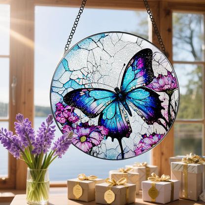 8 Inch Stained Glass Suncatcher Ornament, DOUHASU Butterfly Sun Catchers Indoor Window, Stained Glass Window Hanging, Home Decor, Butterfly Lovers Gifts for Her, Women, Mom, Grandma, Friend