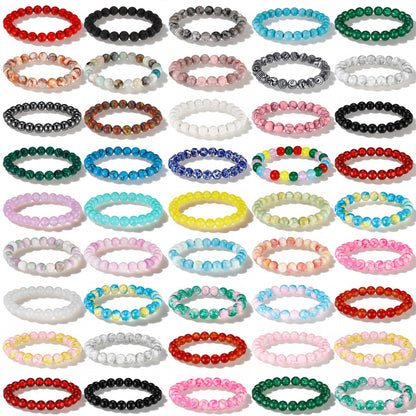 Landical 48 Pcs 8mm Round Beaded Bracelets for Women Men Semi Precious Gemstones Bracelets Crystal Stone Bracelet for Unisex