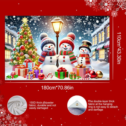 BlissYard Winter Christmas Snowman Banner Backdrop 71x43 Inch Holiday Wall Decoration with Snowy Night Tree Streetlight and Gift Scene for Indoor Party Display Merry Christmas Home Decor