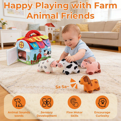Eaistose Baby Toys 6-12 Months, Barn with Stuffed Farm Animals, Montessori Toy for Babies, Sensory Toys for Toddlers 1-3, Portable Baby Farmhouse Toy, Birthday Gift for Infants & Toddlers