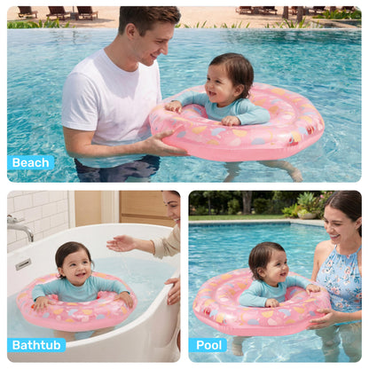Sloosh Baby Pool Float with Double Air Chambers, Inflatable Baby Swimming Float with Safety Seat, Mango Design Toddler Infant Swim Float Ring Swimming Pool Accessories for Age 6-36 Months
