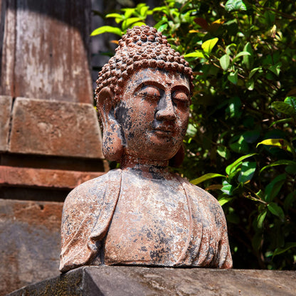 Buddha Statue for Home, Meditating Buddha Bust Statues, Rustic Spiritual Buddha Head Statue, Naturel Antique Bronze Rust Finish, 16.2" H Magnesia (Magnesia)