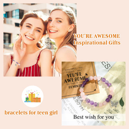 Inspirational Gifts for Women Natural Stone Heart Butterfly Bracelet for women Unique Small Gifts for Birthday Mothers day Thanksgiving Christmas Valentine's Day Teacher Appreciation Gifts (Amethyst)