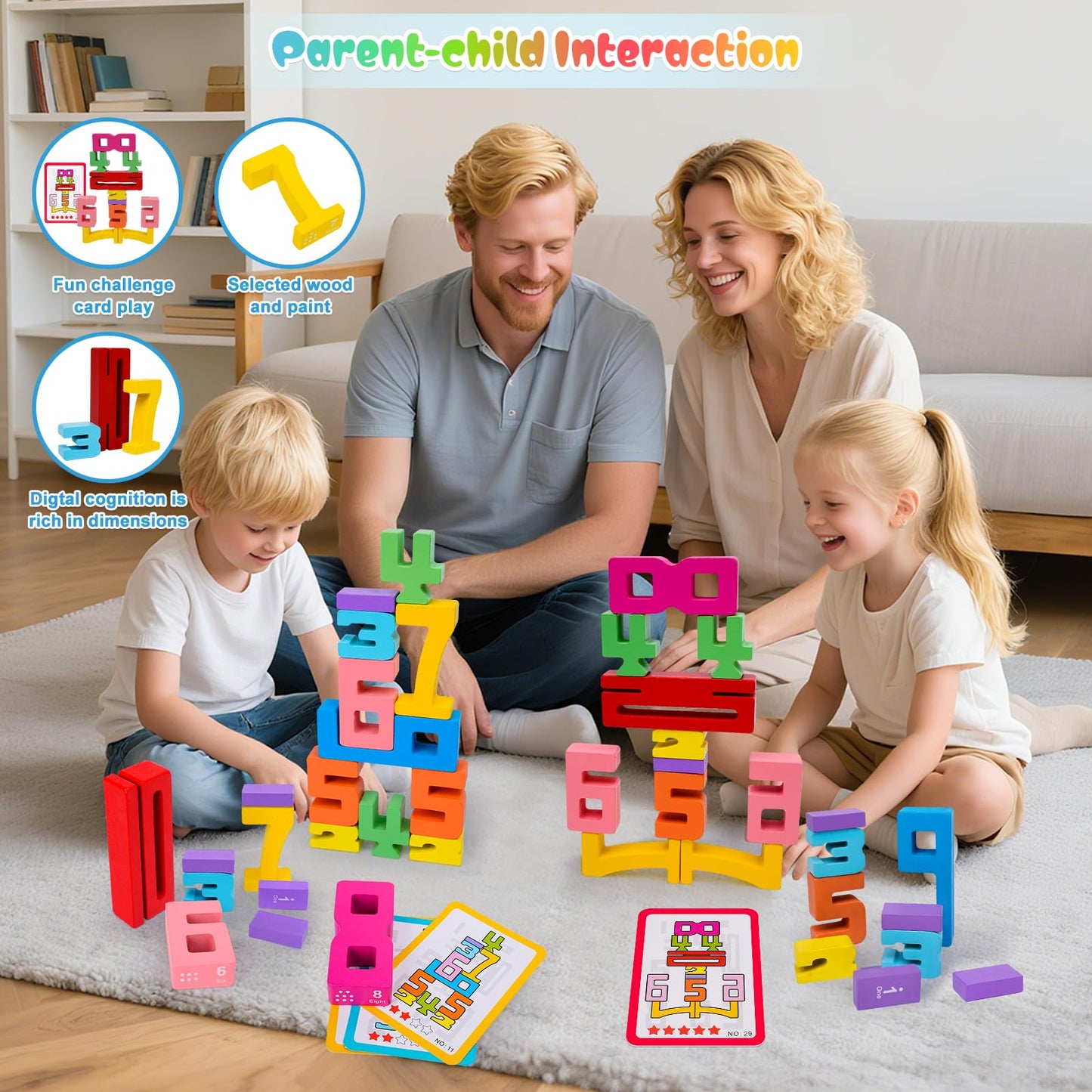 GUKAZH Educational Toys 40PCS Wooden Number Building Blocks Stacking Toys for Kids, Math Learning Tool Digital Building Blocks 1-10, Birthday Christmas Halloween Party Favors for Boys Girls