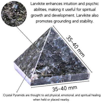 Amazing Gemstone Larvikite Pyramid Crystal Healing Stones - 1.5" Great Pyramid Figurine of Natural Stone Pyramid for Meditation, Reiki, Chakra Balancing and Crystal Pyramids Grid