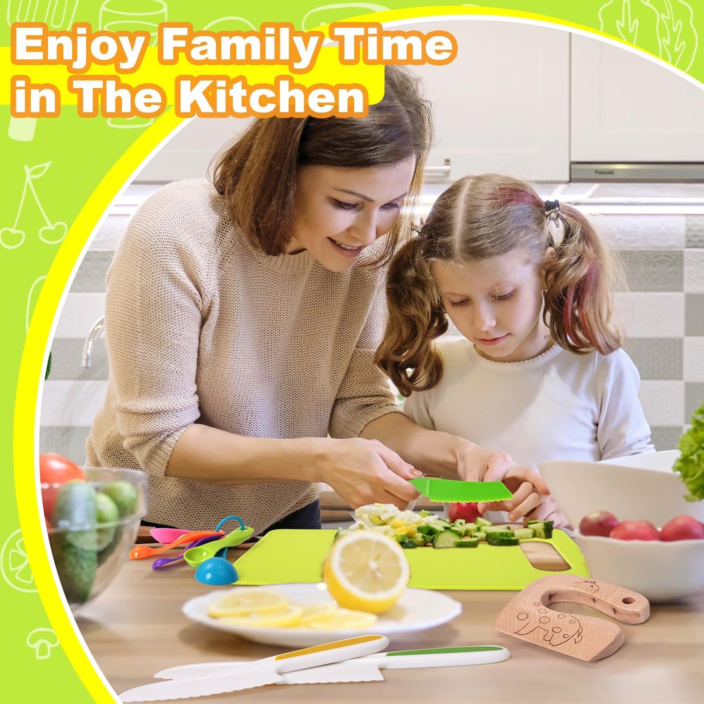46 PCS Kids Knife Set, Toddler Knifes for Real Cooking, Montessori Kitchen Toys with Cutting Board Crinkle Cutters Kid Safe Knives, Birthday Xmas Gift for Girls Boys