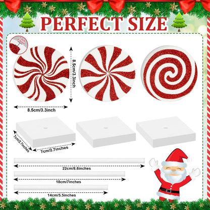 3 Pieces Christmas Table Decorations Wood Candy Set, Red Christmas Tiered Tray Decor,Rustic Candy Table Decorations for Home Tables(Cute)