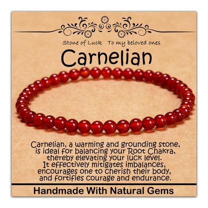 CHCCOYE 4mm Natural Healing Gemstone Bracelet Handmade Yoga Stretch Elastic Bracelet Stress Relief Crystal Jewelry for Men and Women (4mm, Carnelian)