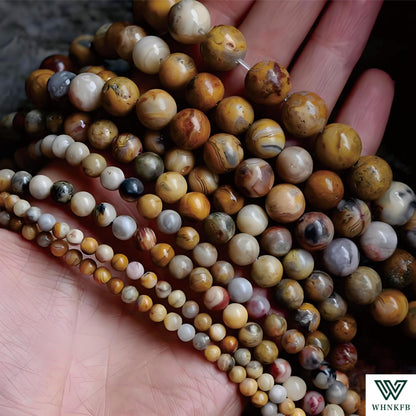 WHNKFB 6mm 100PCS Natural Red Crazy Lace Agate Round Beads, Mexican Fire Banded Loose Stone Beads for Jewelry Making Craft - 6mm 8mm 10mm Options with Free Elastic Cord