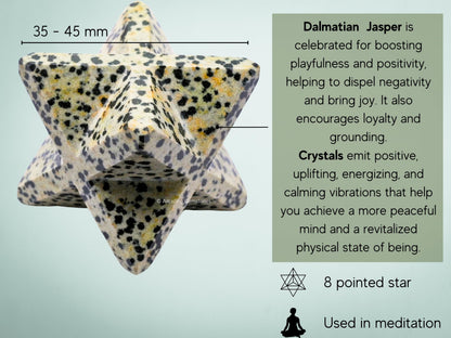 Amazing Gemstone Dalmatian Jasper Merkaba Crystal - 1.5 Inches Metaphysical Merkaba Star for Meditation - Energetic Tetrahedron Crystal and Healing Stones for Spiritual Growth and Healing (35-40mm)