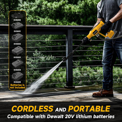 Cordless Portable Washer Compatible with Dewalt 20V Battery, 700 PSI Portable Handheld Cleaning Tool with Brushless Motor, 6-in-1 Nozzle, 4 Level Adjustable for Car Floor Fence Wall (Tool only)