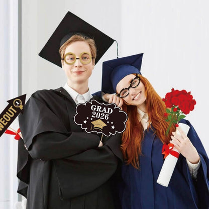 Happy Graduation 2026 Photo Booth Props 35pcs Funny Large Graduation Photo Props Class of 2026 Grad Decor with Sticks for Kids Boy Girl Women Men Graduation Party Favors Supplies Decorations