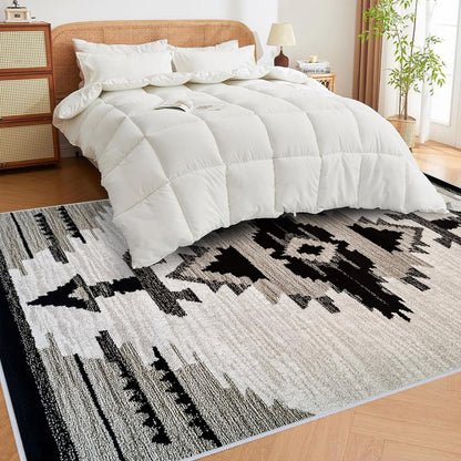 Western Area Rug Southwestern Aztec Navajo Washable 5x7 Rugs for Living Room Bedroom Southwest Tribal Gray Beige Non-Slip Soft Floor Large Carpet for Office Entryway Bathroom