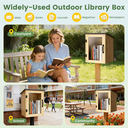 Outdoor Library Book Box Storage, Waterproof Solid Wood Cabinet for DIY, Community & School Sharing – Weatherproof Neighborhood Book Exchange for Literature, Magazines & Newspapers(13"W x 12"D x 17"H)