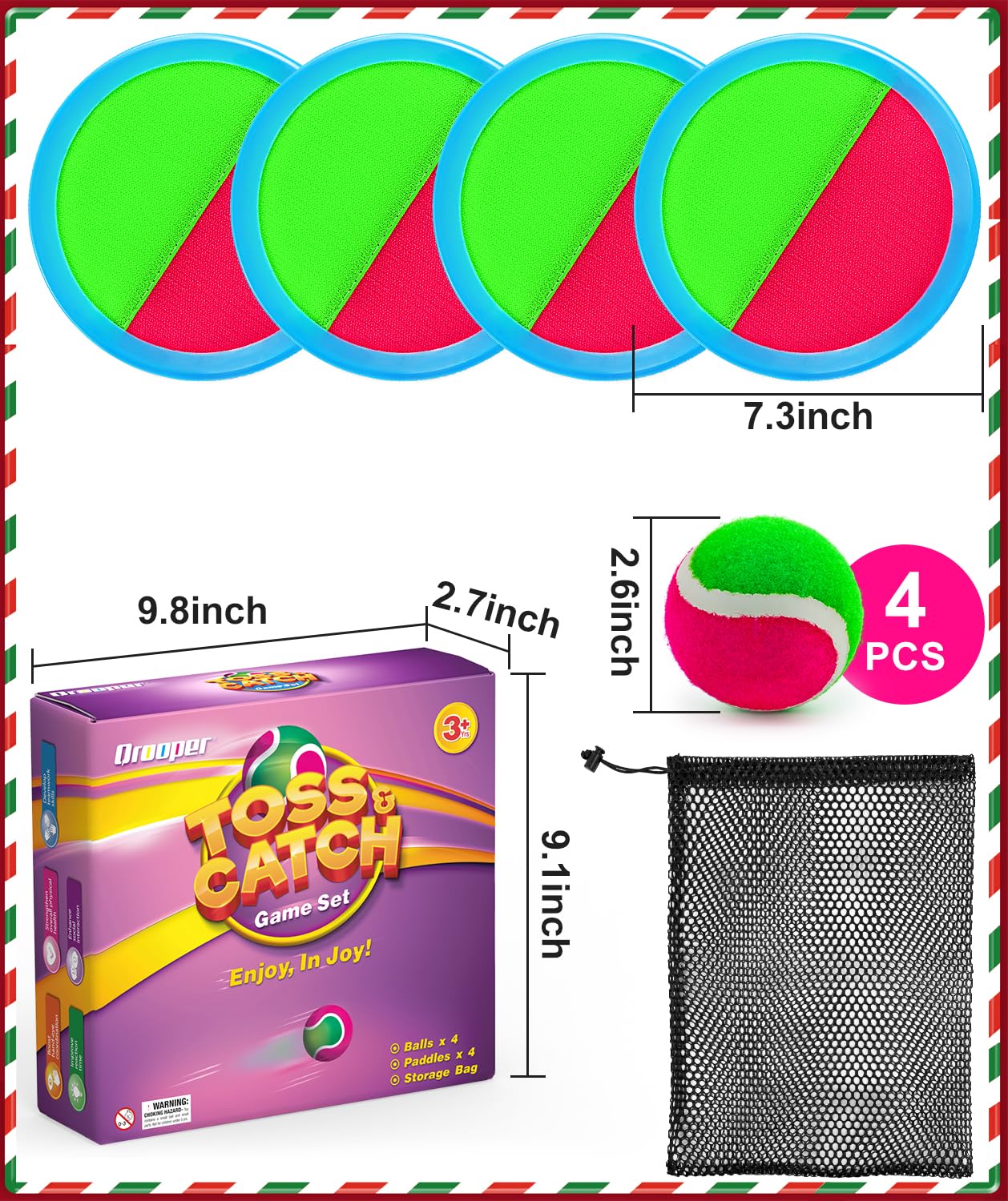Qrooper Kids Toys Toss and Catch Game Set, Toys for 3 4 5 6 7 8 Year Old Boys Girls Birthday Gift, Yard Outdoor Games for Kid Toddler Ages 4-8 8-12 Beach Pool