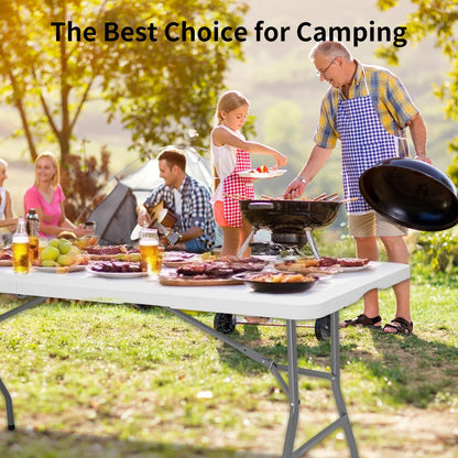 CHRONELLE 6FT Folding Camping Table Portable 350lbs, 6 Foot Folding Picnic Card Table for Outdoor, Plastic Rectangular Dining Work Tables for Indoor, Heavy Duty Fold-in-Half Tray Tables, 71x29 inch