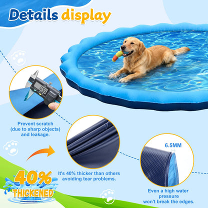 107inch Extra Large Non-Slip Splash Pad Sprinkler for Kid and Dog, Kiddie Dog Pool, Toddler Outdoor Toys for Ages 3-12 Boys Girls, Summer Outdoor Water Kids Toys, Parent Games, Backyard, Lawn