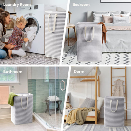 Lifewit 2 Pack Laundry Basket 80L Each, Collapsible Clothes Hamper with Reinforced Handles, Freestanding Waterproof Design for Bedroom and Laundry Room, Grey 160L Total