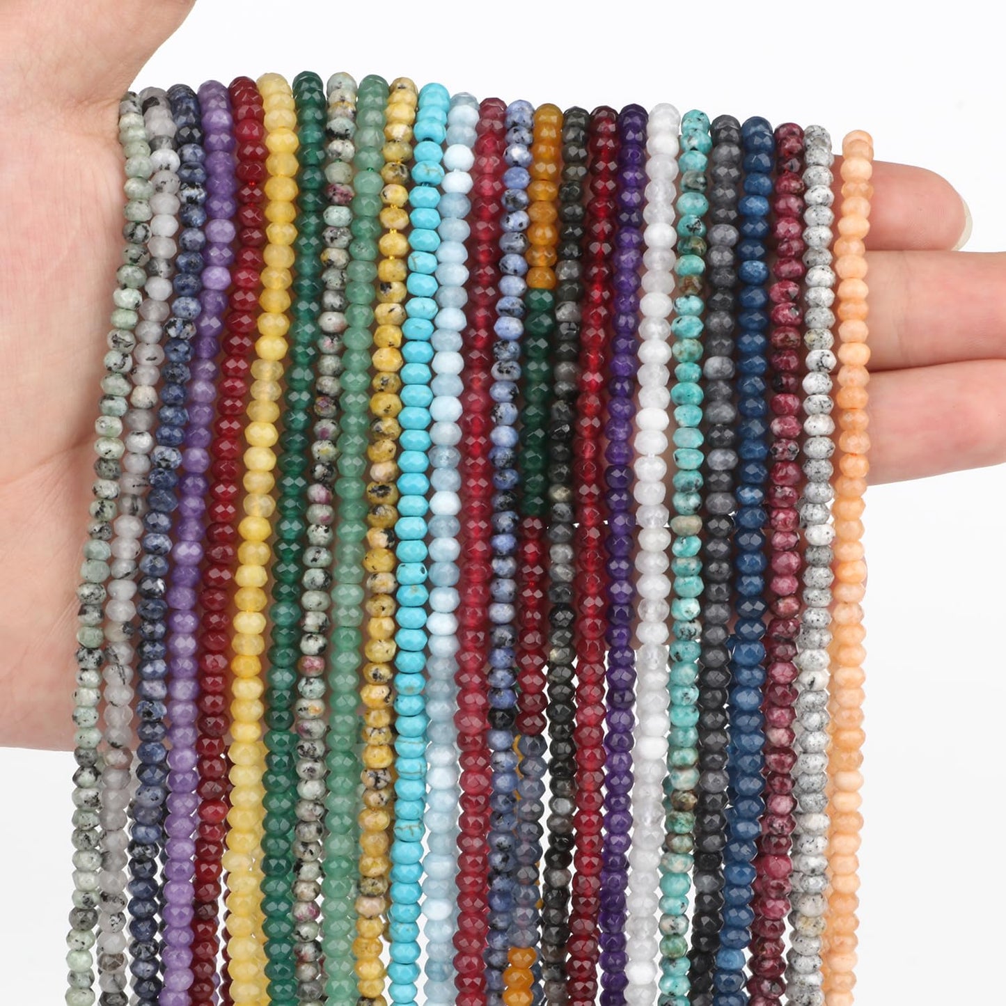 2 String 220PCS 3x5mm Natural Green Color Speckled Beads for Jewelry Making, Songxi Facted Loose Gemstone Beads for DIY Bracelet Necklace Making Supplies with Energy Healing Chakra Power
