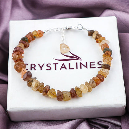 CRYSTALINES Natural Raw Brown Zircon Gemstone Bracelet, Handmade Bohemian Jewelry, Rough Stones, Chakra Healing Crystals, Adjustable Silver Plated Bracelet, Christmas Gift for Women (Size. 7+1INCH)