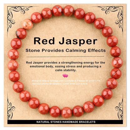 AD Beads 6mm Handmade Red Jasper Elastic Bracelet – Natural Gemstone for Stone provides Calming Effects – Meditation, Yoga, Healing and Energy Gift for Men Women