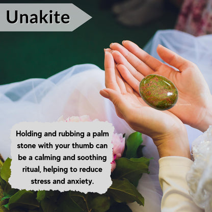 Amazing Gemstone Unakite Crystals and Healing Stones - Large Palm Stone Crystals Piedra - Crystal for Good Luck, Balanced Positive Energy, Meditation - Unique Stocking Stuffers Gifts for Women, Men