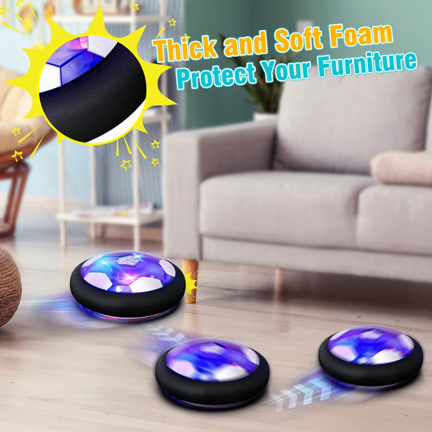 Freecat Rechargeable Hover Soccer Ball for Kids Indoor Games, Light-Up Soccer Toy with Soft Foam Bumper, Air-Powered Floating Ball Game, Birthday Gift for Boys and Girls Ages 4-12