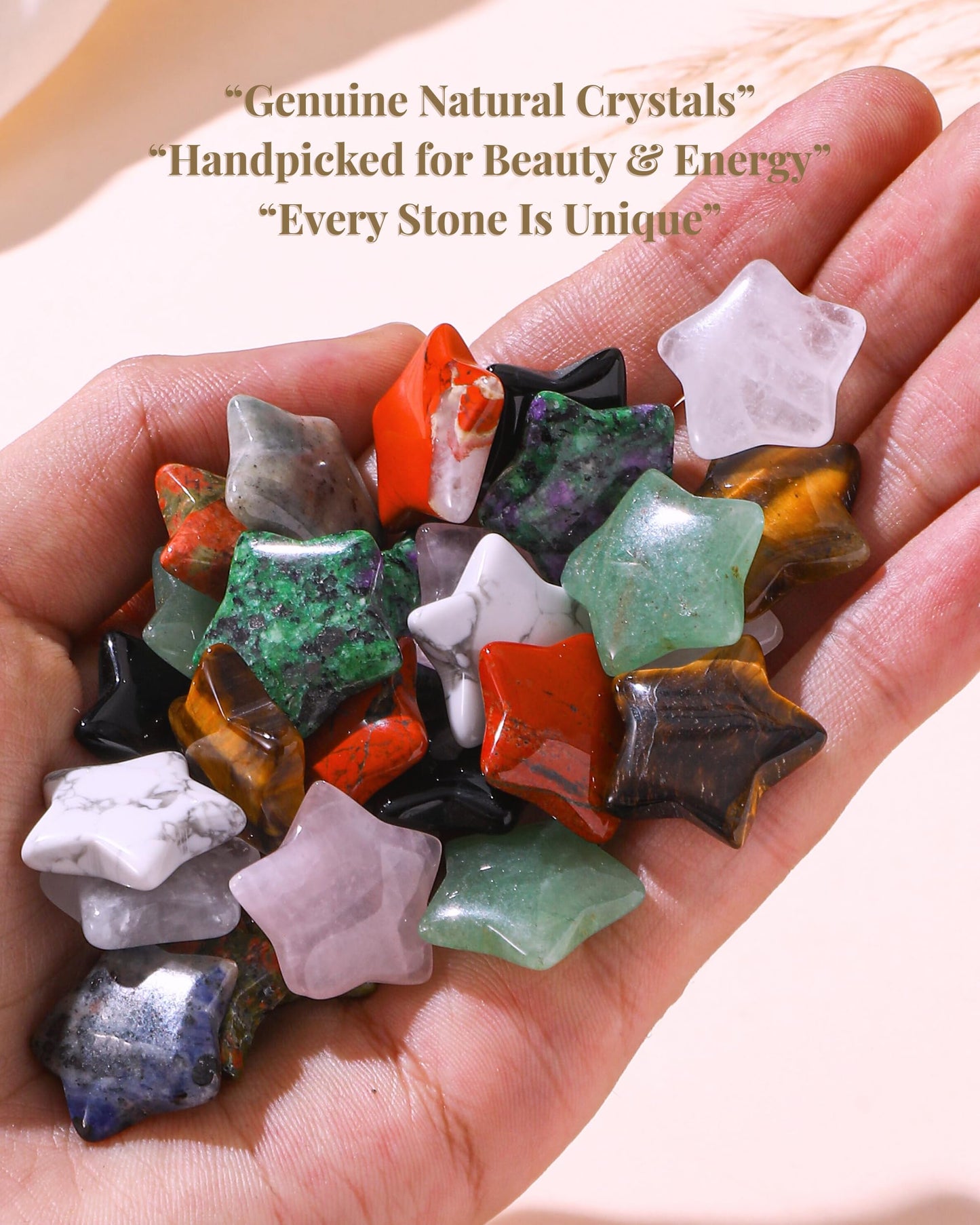 QianCannaor Pocket Hug Cards Bulk Crystal Stone Gift Set - 10Pcs Natural Star-Shaped, Bulk Valentines Day Gifts for Adults, Ladies, College Students, Friends - Thinking of You Anxiety Relief Keepsake(Star 10Pcs)